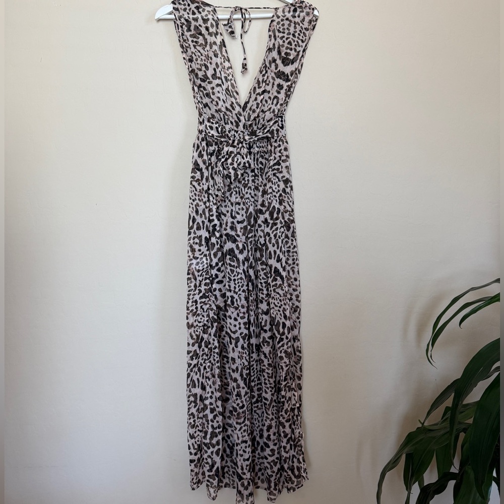 Gianni Bini Leopard Deep V Plunge Women’s Maxi Dress Sheer Swim Cover Up XS - Picture 6 of 10